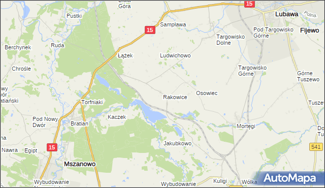 mapa Rakowice gmina Lubawa, Rakowice gmina Lubawa na mapie Targeo