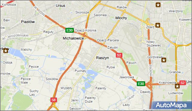 mapa Raszyn powiat pruszkowski, Raszyn powiat pruszkowski na mapie Targeo