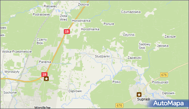 mapa Studzianki gmina Wasilków, Studzianki gmina Wasilków na mapie Targeo