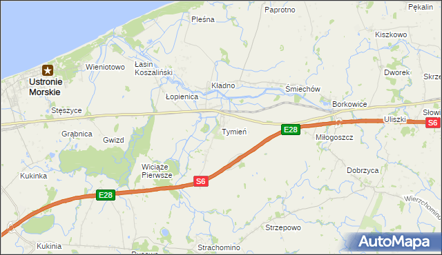 mapa Tymień gmina Będzino, Tymień gmina Będzino na mapie Targeo