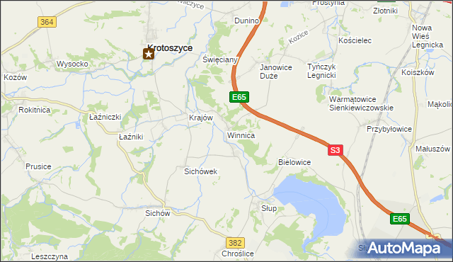 mapa Winnica gmina Krotoszyce, Winnica gmina Krotoszyce na mapie Targeo