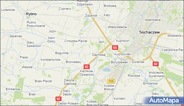 mapa Dachowa gmina Sochaczew, Dachowa gmina Sochaczew na mapie Targeo