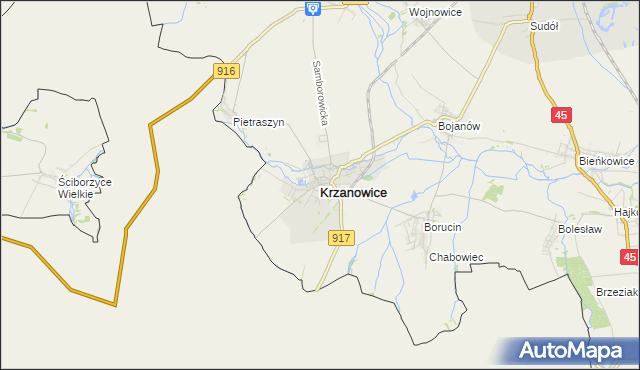 mapa Krzanowice powiat raciborski, Krzanowice powiat raciborski na mapie Targeo