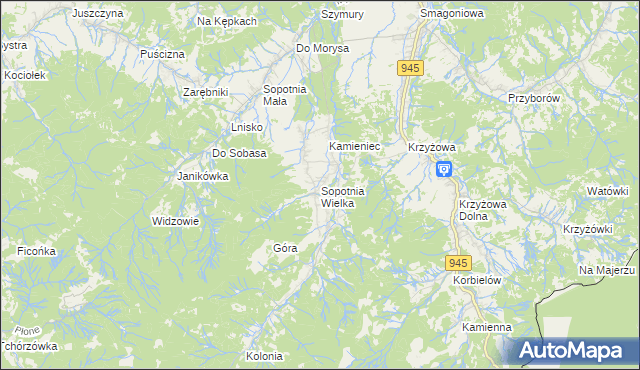 mapa Sopotnia Wielka, Sopotnia Wielka na mapie Targeo