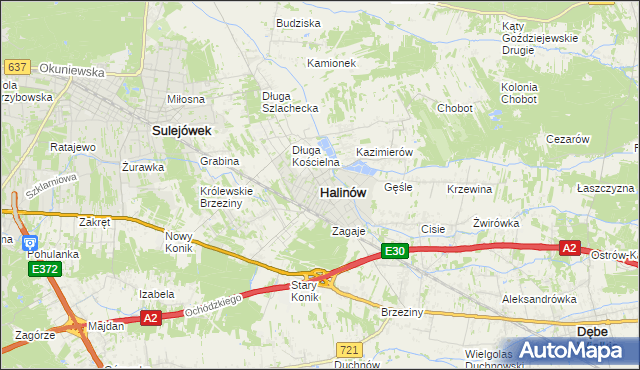 mapa Halinów powiat miński, Halinów powiat miński na mapie Targeo