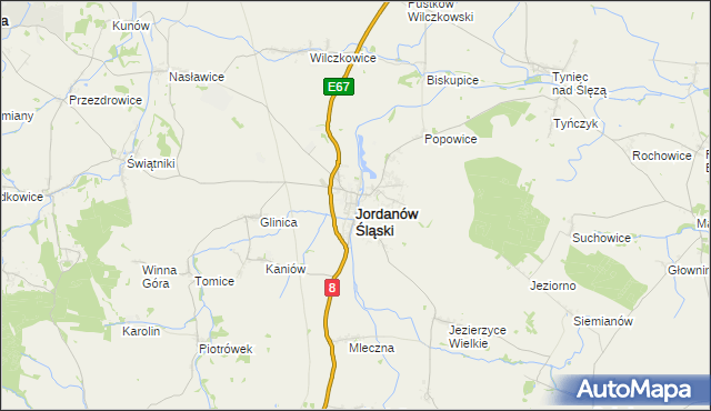 mapa Jordanów Śląski, Jordanów Śląski na mapie Targeo