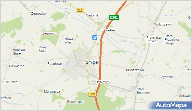 mapa Koszanowo gmina Śmigiel, Koszanowo gmina Śmigiel na mapie Targeo