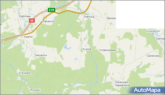 mapa Kusice, Kusice na mapie Targeo