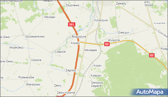 mapa Mikołajew gmina Łomża, Mikołajew gmina Łomża na mapie Targeo