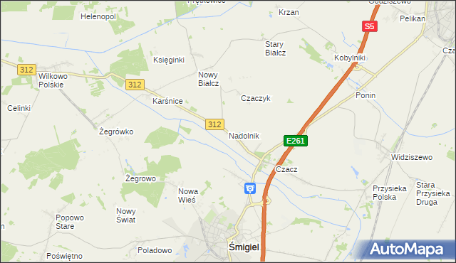 mapa Nadolnik gmina Śmigiel, Nadolnik gmina Śmigiel na mapie Targeo