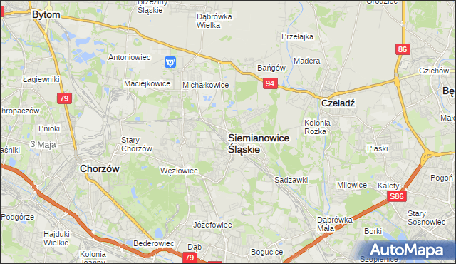 mapa Siemianowice Śląskie, Siemianowice Śląskie na mapie Targeo