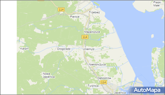 mapa Uniemyśl gmina Police, Uniemyśl gmina Police na mapie Targeo