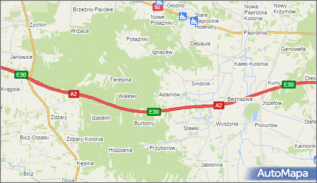 mapa Adamów gmina Krzymów, Adamów gmina Krzymów na mapie Targeo