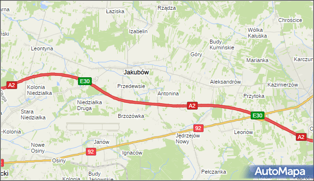 mapa Antonina gmina Jakubów, Antonina gmina Jakubów na mapie Targeo