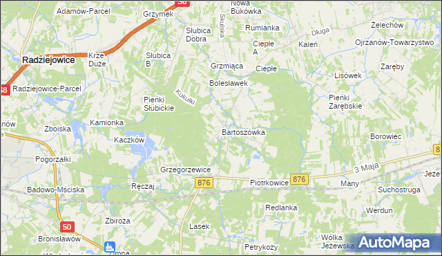 mapa Bartoszówka gmina Żabia Wola, Bartoszówka gmina Żabia Wola na mapie Targeo