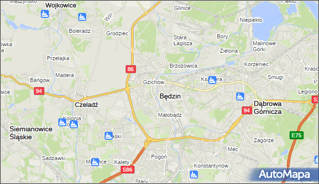 mapa Będzin, Będzin na mapie Targeo