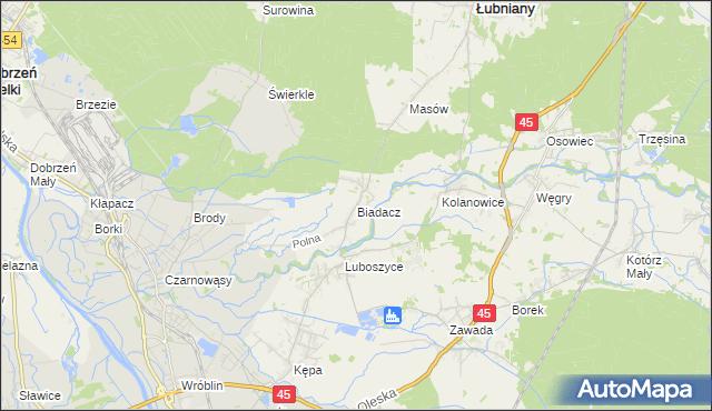 mapa Biadacz gmina Łubniany, Biadacz gmina Łubniany na mapie Targeo