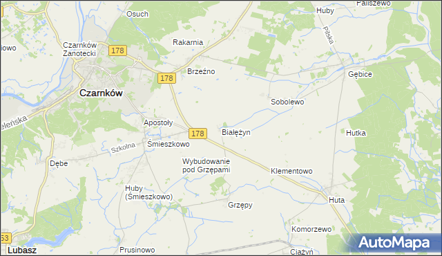 mapa Białężyn gmina Czarnków, Białężyn gmina Czarnków na mapie Targeo