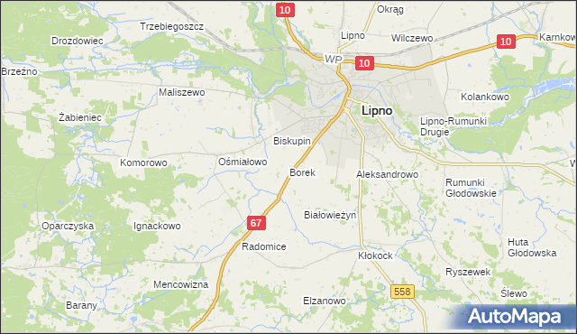 mapa Borek gmina Lipno, Borek gmina Lipno na mapie Targeo