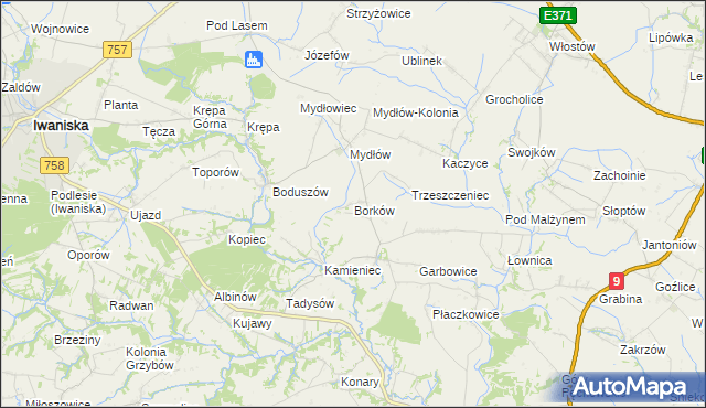 mapa Borków gmina Iwaniska, Borków gmina Iwaniska na mapie Targeo