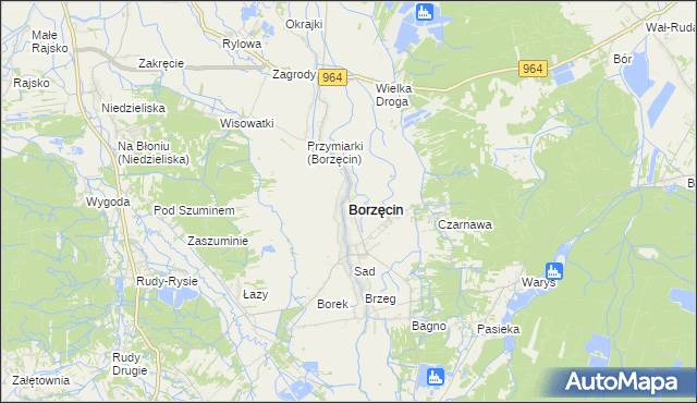 mapa Borzęcin powiat brzeski, Borzęcin powiat brzeski na mapie Targeo