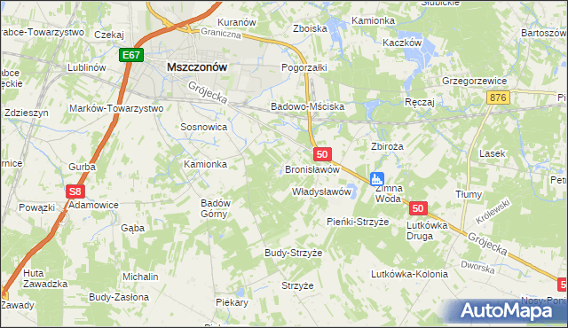 mapa Bronisławów gmina Mszczonów, Bronisławów gmina Mszczonów na mapie Targeo