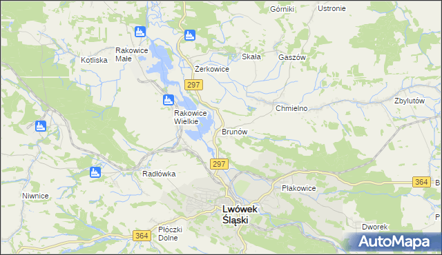 mapa Brunów gmina Lwówek Śląski, Brunów gmina Lwówek Śląski na mapie Targeo