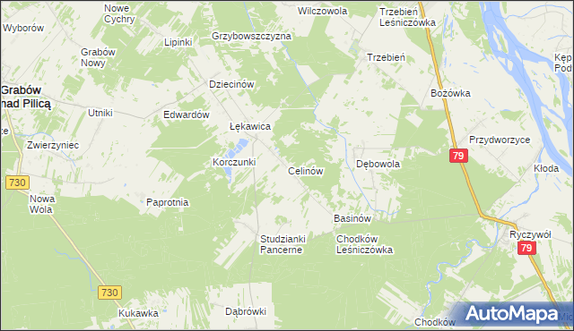 mapa Celinów gmina Grabów nad Pilicą, Celinów gmina Grabów nad Pilicą na mapie Targeo