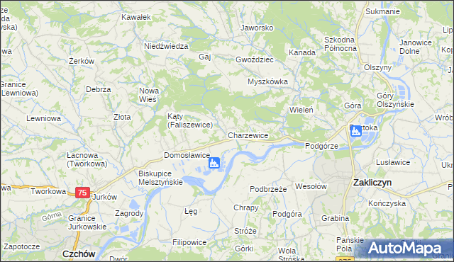 mapa Charzewice, Charzewice na mapie Targeo