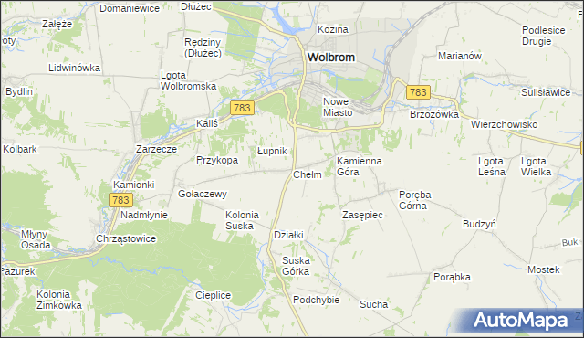 mapa Chełm gmina Wolbrom, Chełm gmina Wolbrom na mapie Targeo
