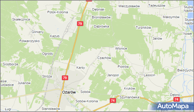 mapa Czachów gmina Ożarów, Czachów gmina Ożarów na mapie Targeo