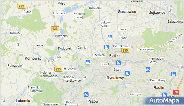 mapa Czernica gmina Gaszowice, Czernica gmina Gaszowice na mapie Targeo