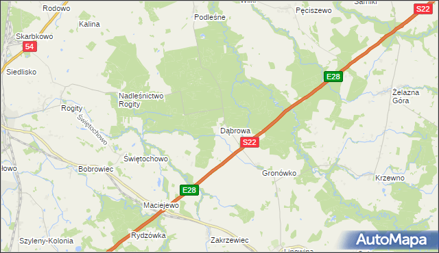 mapa Dąbrowa gmina Braniewo, Dąbrowa gmina Braniewo na mapie Targeo