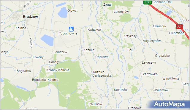 mapa Dąbrowa gmina Brudzew, Dąbrowa gmina Brudzew na mapie Targeo