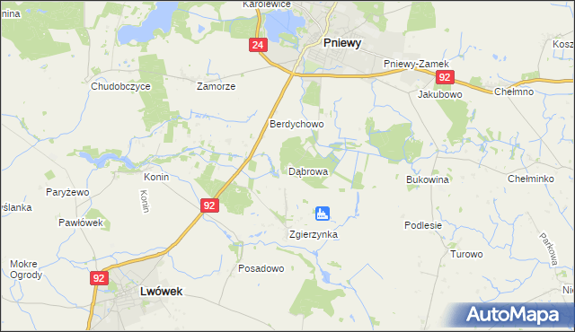 mapa Dąbrowa gmina Pniewy, Dąbrowa gmina Pniewy na mapie Targeo