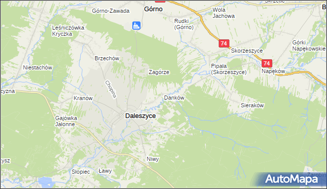 mapa Danków gmina Daleszyce, Danków gmina Daleszyce na mapie Targeo