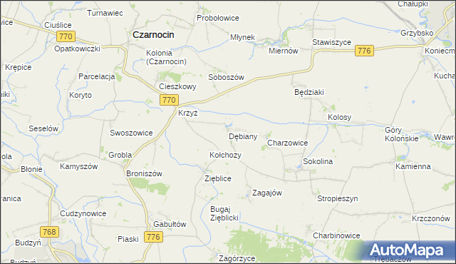 mapa Dębiany gmina Czarnocin, Dębiany gmina Czarnocin na mapie Targeo