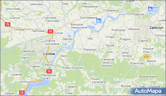 mapa Filipowice gmina Zakliczyn, Filipowice gmina Zakliczyn na mapie Targeo