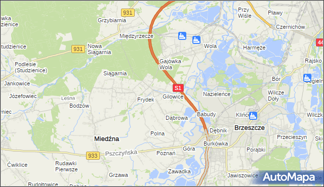 mapa Gilowice gmina Miedźna, Gilowice gmina Miedźna na mapie Targeo