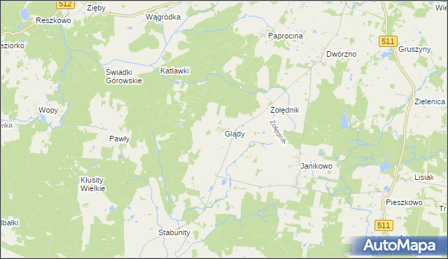 mapa Glądy gmina Górowo Iławeckie, Glądy gmina Górowo Iławeckie na mapie Targeo
