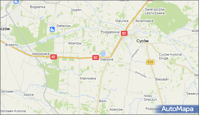 mapa Głębokie gmina Cyców, Głębokie gmina Cyców na mapie Targeo