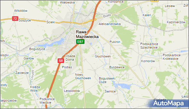 mapa Głuchówek gmina Rawa Mazowiecka, Głuchówek gmina Rawa Mazowiecka na mapie Targeo