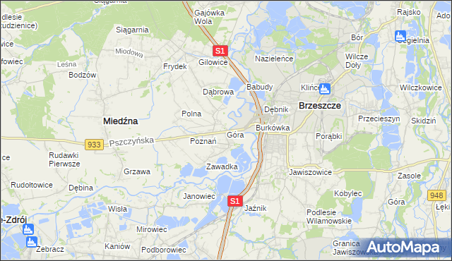 mapa Góra gmina Miedźna, Góra gmina Miedźna na mapie Targeo