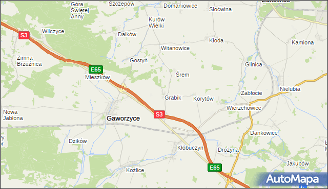 mapa Grabik gmina Gaworzyce, Grabik gmina Gaworzyce na mapie Targeo
