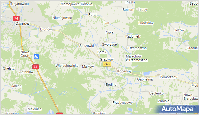 mapa Grabków gmina Końskie, Grabków gmina Końskie na mapie Targeo