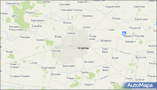 mapa Grabów powiat łęczycki, Grabów powiat łęczycki na mapie Targeo