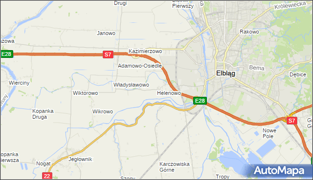 mapa Helenowo gmina Elbląg, Helenowo gmina Elbląg na mapie Targeo
