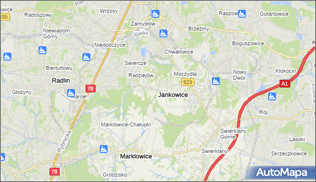 mapa Jankowice gmina Świerklany, Jankowice gmina Świerklany na mapie Targeo