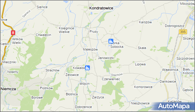 mapa Janowiczki gmina Kondratowice, Janowiczki gmina Kondratowice na mapie Targeo