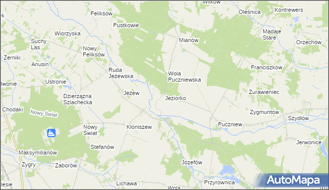 mapa Jeziorko gmina Lutomiersk, Jeziorko gmina Lutomiersk na mapie Targeo